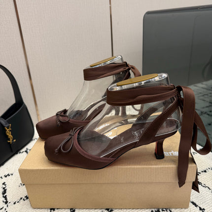 CHRISTIAN LOUBOUTIN 26S BOW-TIE HIGH HEEL 65 MM IN BROWN SATIN