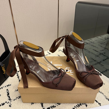CHRISTIAN LOUBOUTIN 26S BOW-TIE HIGH HEEL 65 MM IN BROWN SATIN
