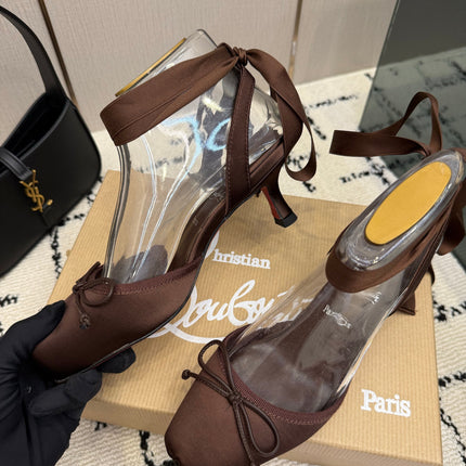 CHRISTIAN LOUBOUTIN 26S BOW-TIE HIGH HEEL 65 MM IN BROWN SATIN