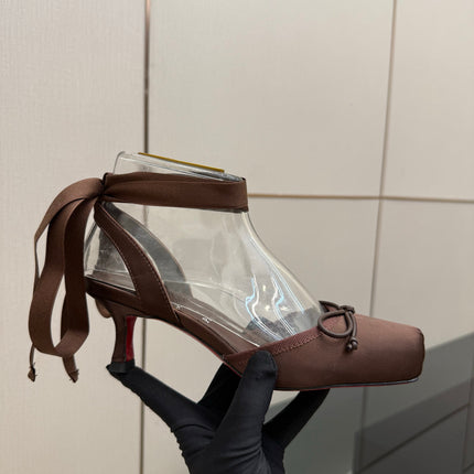 CHRISTIAN LOUBOUTIN 26S BOW-TIE HIGH HEEL 65 MM IN BROWN SATIN