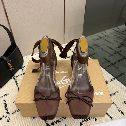 CHRISTIAN LOUBOUTIN 26S BOW-TIE HIGH HEEL 65 MM IN BROWN SATIN