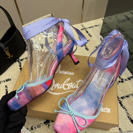 CHRISTIAN LOUBOUTIN 26S BOW-TIE HIGH HEEL 65 MM IN MULTICOLOR PASTEL SATIN
