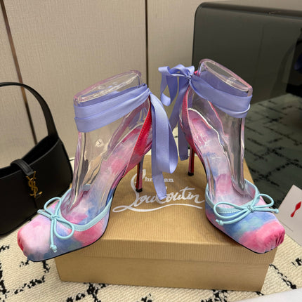 CHRISTIAN LOUBOUTIN 26S BOW-TIE HIGH HEEL 105 MM IN MULTICOLOR PASTEL SATIN