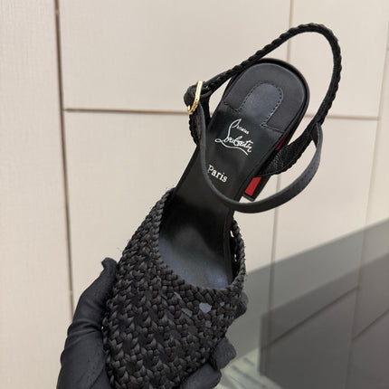 CHRISTIAN LOUBOUTIN 26S HEEL SANDALS 85 MM IN BLACK WOVEN LEATHER