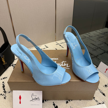CHRISTIAN LOUBOUTIN 26S SLINGBACK HEELS 100 MM IN LIGHT BLUE PATENT CALFSKIN