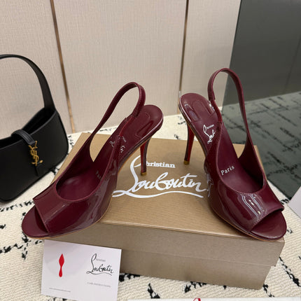 CHRISTIAN LOUBOUTIN 26S SLINGBACK HEELS 100 MM IN DARK RED PATENT CALFSKIN