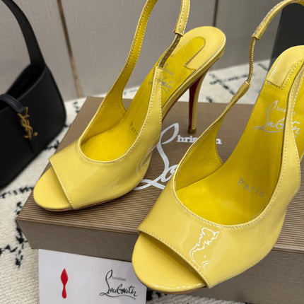 CHRISTIAN LOUBOUTIN 26S SLINGBACK HEELS 100 MM IN YELLOW PATENT CALFSKIN