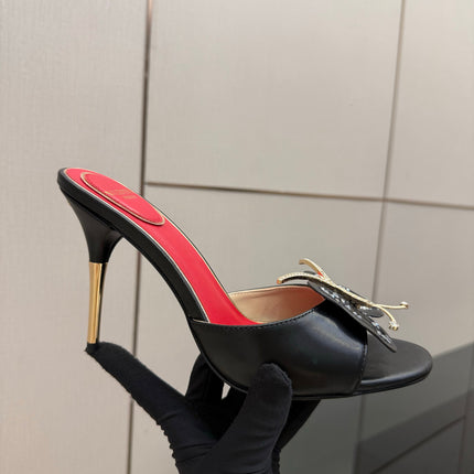 VALENTINO 26S BUTTERFLY HEEL SANDALS IN BLACK CALFSKIN