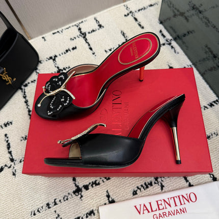 VALENTINO 26S BUTTERFLY HEEL SANDALS IN BLACK CALFSKIN