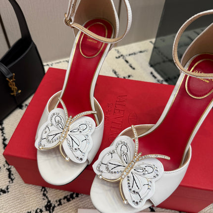 VALENTINO 26S ANKLE STRAP BUTTERFLY SANDALS IN WHITE CALFSKIN