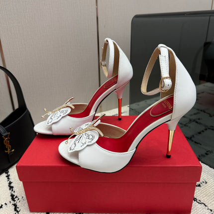 VALENTINO 26S ANKLE STRAP BUTTERFLY SANDALS IN WHITE CALFSKIN