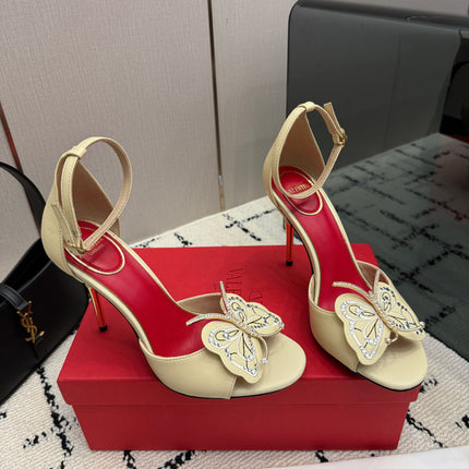 VALENTINO 26S ANKLE STRAP BUTTERFLY SANDALS IN LIGHT YELLOW CALFSKIN