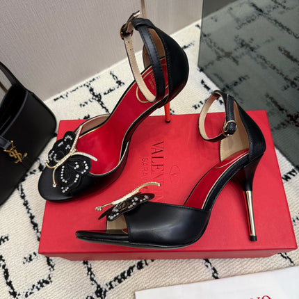 VALENTINO 26S ANKLE STRAP BUTTERFLY SANDALS IN BLACK CALFSKIN
