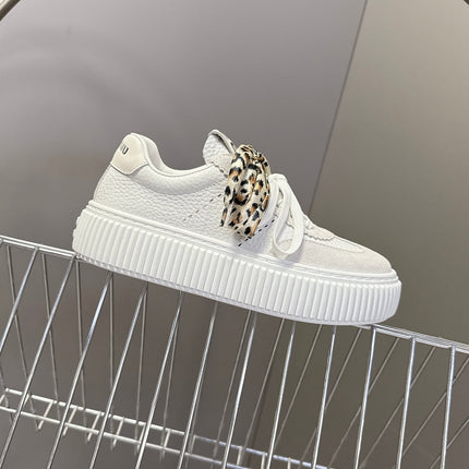 MIUMIU 25S SNEAKERS 45NN IN WHITE SUEDE WITH LEOPARD-PRINT LACES