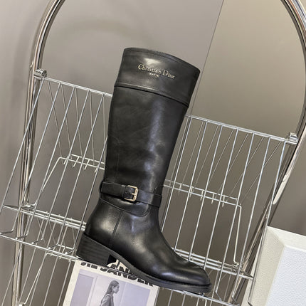 DIOR 25S BROWN HIGH BOOTS IN BLACK LAMBSKIN