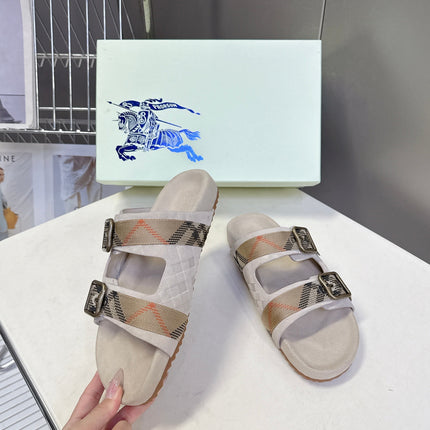 BURBERRY 26S DOUBLE BUCKLE SANDALS IN BEIGE SUEDE