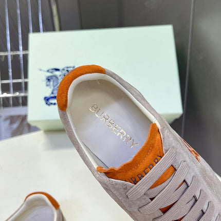 BURBERRY 26S LOW TOP SNEAKERS IN BEIGE AND ORANGE SUEDE