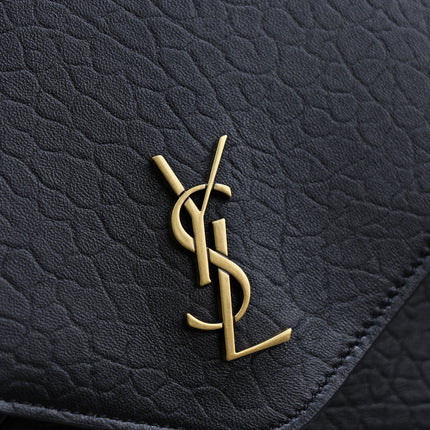 YSL 25S CASSANDRE ENVELOPE MESSENGER 35 IN BLACK LAMBSKIN GOLD HARDWARE