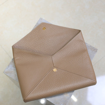 YSL 25S CASSANDRE LARGE ENVELOPE POUCH 29 IN DARK TAUPE CALFSKIN GOLD HARDWARE
