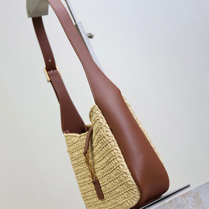 YSL 25S LE 5 À 7 SUPPLE BABY 16 IN RAFFIA AND CALFSKIN GOLD HARDWARE
