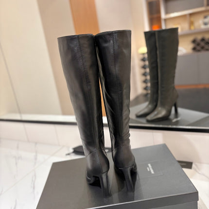 YSL 26S KNEE-HIGH BOOTS 90 MM IN BLACK CALFSKIN