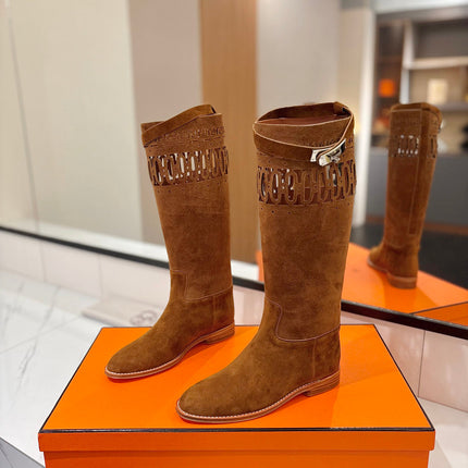 HM 26S PERFORATED HIGH-TOP BOOTS IN BROWN SUEDE