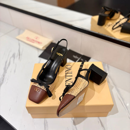 VALENTINO 26S HEELED SLINGBACKS 60 MM IN BLACK AND BROWN CALFSKIN
