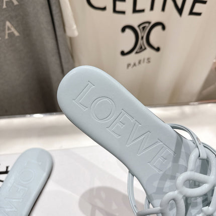 LOEWE 26S PETAL ANAGRAM SLIDE IN LIGHT BLUE CALFSKIN