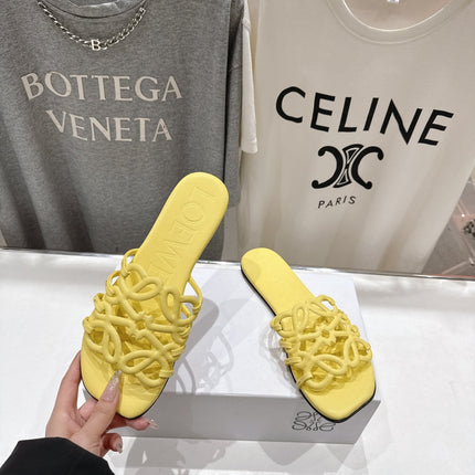 LOEWE 26S PETAL ANAGRAM SLIDE IN YELLOW CALFSKIN