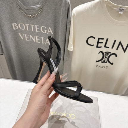 JIMMY CHOO 26S HIGH-HEELED SANDALS 100 MM IN BLACK LAMBSKIN