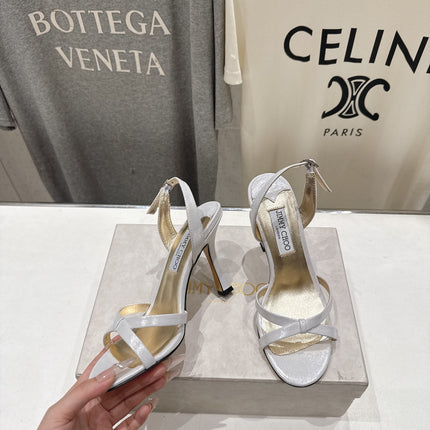 JIMMY CHOO 26S HIGH-HEELED SANDALS 100 MM IN WHITE LAMBSKIN