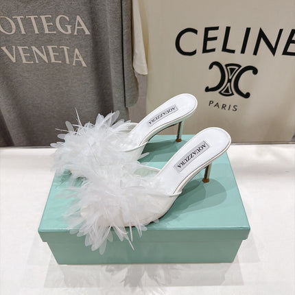 AQUAZZURA 26S BOUQUET HEELED SANDALS 80 MM IN CREAM WHITE SATIN & CALFSKIN