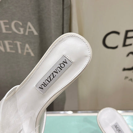 AQUAZZURA 26S BOUQUET HEELED SANDALS 80 MM IN CREAM WHITE SATIN & CALFSKIN