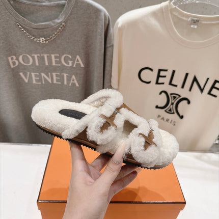 HM 26S CHYPRE SANDALS IN BROWN SUEDE AND CREAM WHITE WOOL