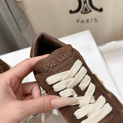 PRADA 26S PLATFORM SNEAKERS 50MM IN BROWN SUEDE AND WATERPROOF FABRIC