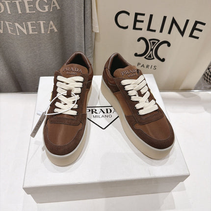 PRADA 26S PLATFORM SNEAKERS 50MM IN BROWN SUEDE AND WATERPROOF FABRIC