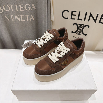 PRADA 26S PLATFORM SNEAKERS 50MM IN BROWN SUEDE AND WATERPROOF FABRIC