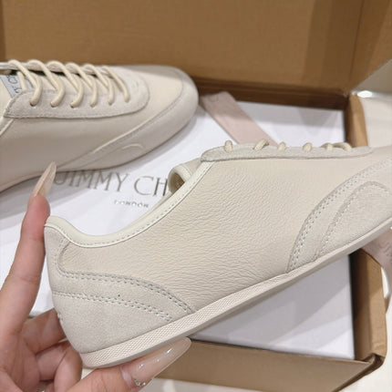 JIMMY CHOO 26S SNEAKERS IN LIGHT CREAM BEIGE CALFSKIN MIX SUEDE