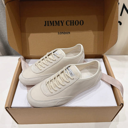 JIMMY CHOO 26S SNEAKERS IN LIGHT CREAM BEIGE CALFSKIN MIX SUEDE