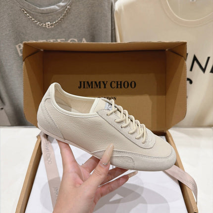JIMMY CHOO 26S SNEAKERS IN LIGHT CREAM BEIGE CALFSKIN MIX SUEDE