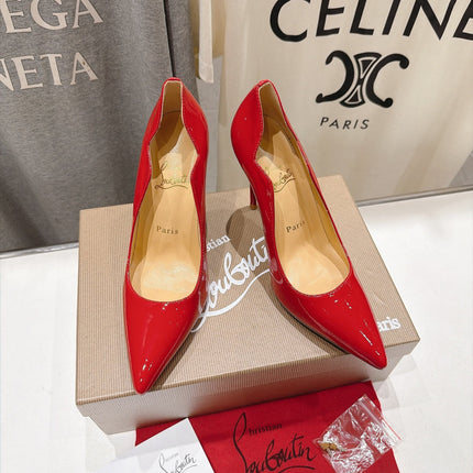 CHRISTIAN LOUBOUTIN 26S SCALLOPED EDGE HEELS 105 MM IN RED GLOSSY CALFSKIN