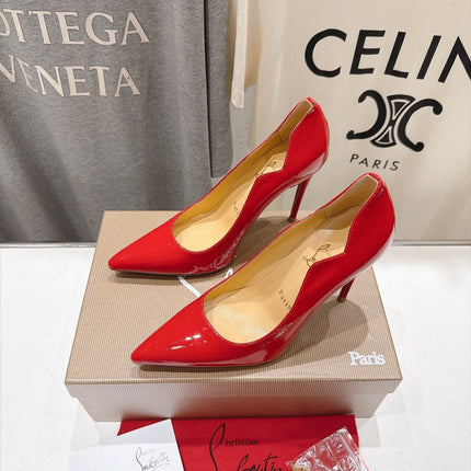 CHRISTIAN LOUBOUTIN 26S SCALLOPED EDGE HEELS 105 MM IN RED GLOSSY CALFSKIN