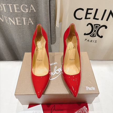 CHRISTIAN LOUBOUTIN 26S SCALLOPED EDGE HEELS 105 MM IN RED GLOSSY CALFSKIN