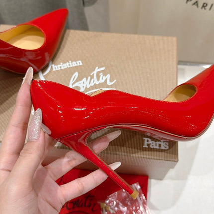 CHRISTIAN LOUBOUTIN 26S SCALLOPED EDGE HEELS 105 MM IN RED GLOSSY CALFSKIN