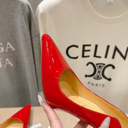 CHRISTIAN LOUBOUTIN 26S SCALLOPED EDGE HEELS 105 MM IN RED GLOSSY CALFSKIN