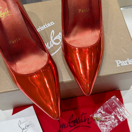 CHRISTIAN LOUBOUTIN 26S SCALLOPED EDGE HEELS 105 MM IN METALLIC RED CALFSKIN
