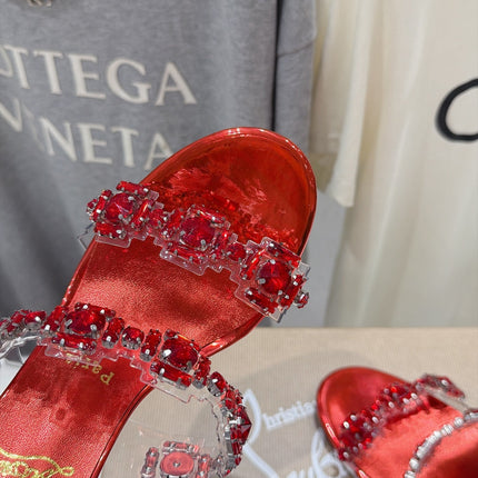 CHRISTIAN LOUBOUTIN 26S HEEL SANDALS 105 MM IN METALLIC RED CALFSKIN RHINESTONE-EMBELLISHED