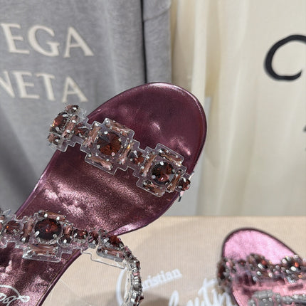 CHRISTIAN LOUBOUTIN 26S HEEL SANDALS 105 MM IN PURPLE METALLIC CALFSKIN RHINESTONE-EMBELLISHED