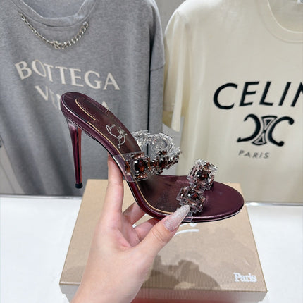 CHRISTIAN LOUBOUTIN 26S HEEL SANDALS 105 MM IN PURPLE METALLIC CALFSKIN RHINESTONE-EMBELLISHED