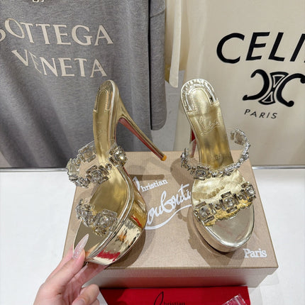 CHRISTIAN LOUBOUTIN 26S HEEL SANDALS 150 MM IN METALLIC GOLD CALFSKIN RHINESTONE-EMBELLISHED